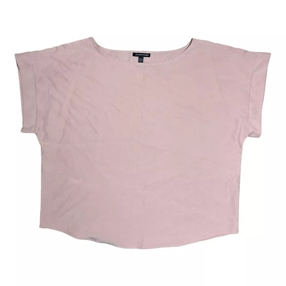 Eileen Fisher Sandwashed Tencel Blouse Bateau Neck Top Women M Pink - Picture 1 of 9